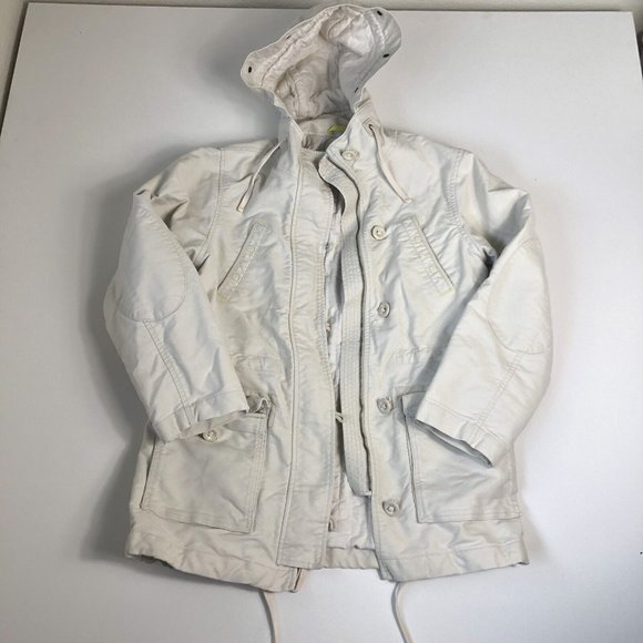 GAP Womens Button‎ Front Off-White Jacket With Hoodie 100% Cotton Sz M E86 - Picture 1 of 8